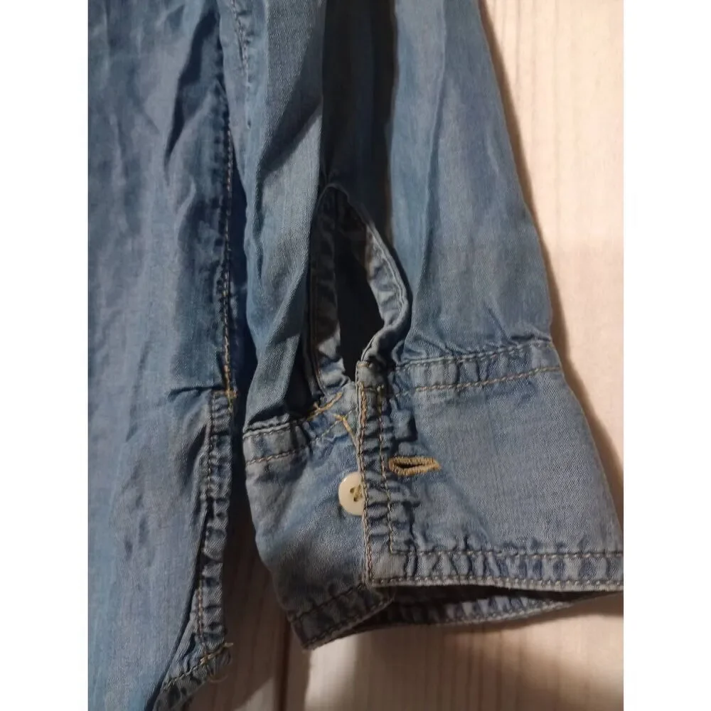 Justice Shirt Girls 10 Blue Chambray‎ Button Front Beaded